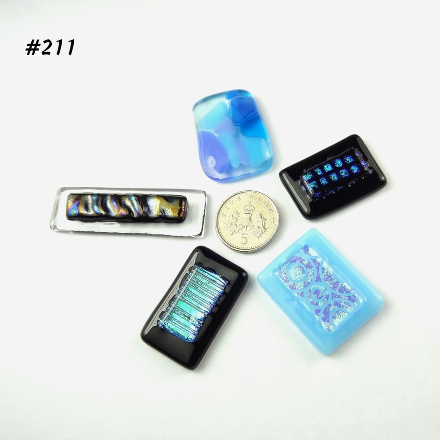 5 mixed glass cabochons, accessory glass, jewellery making, multicoloured (211)