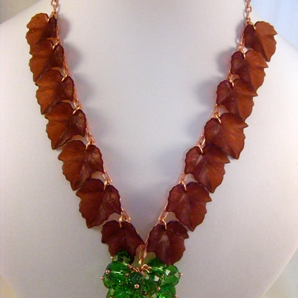 Autumnal Berry Cluster and Leaves Necklace.