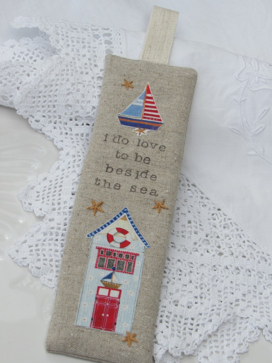 Embroidered Linen and Applique Seaside Bookmark 