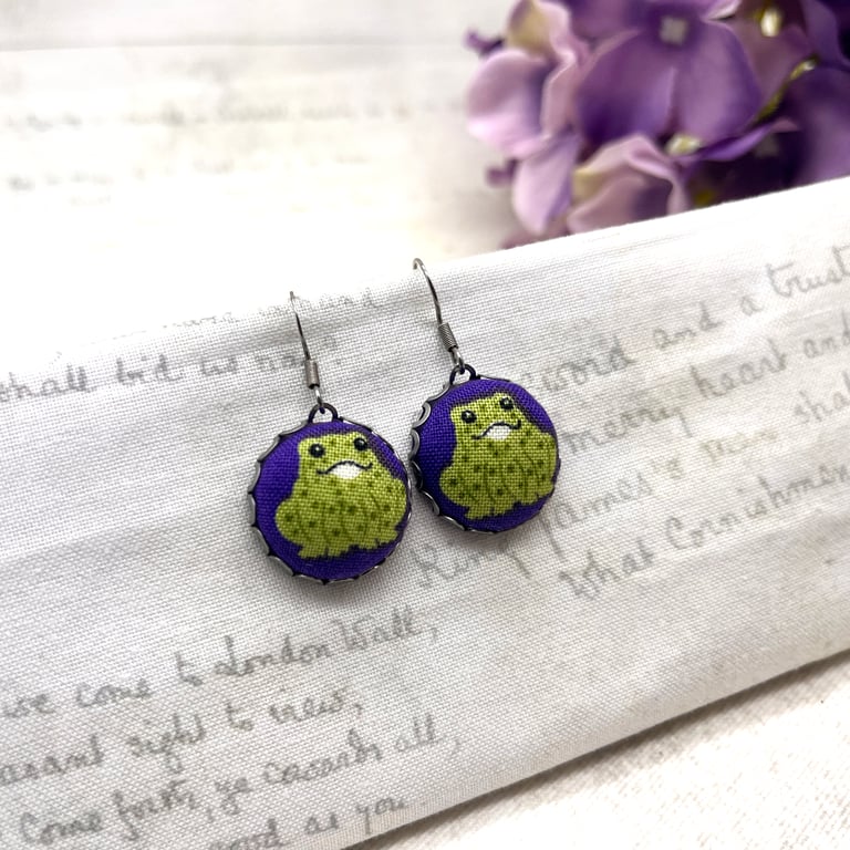 Green Toad small dangle earrings Witch's familiar nature lover