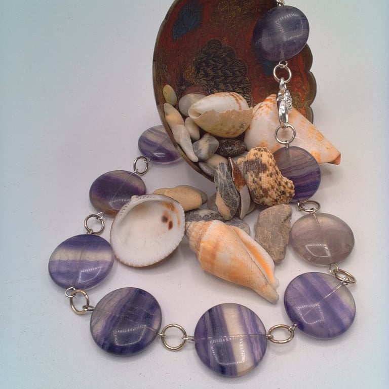 Rosary Style Necklace with Purple Fluorite Coin Beads, Gift for Her, Necklace