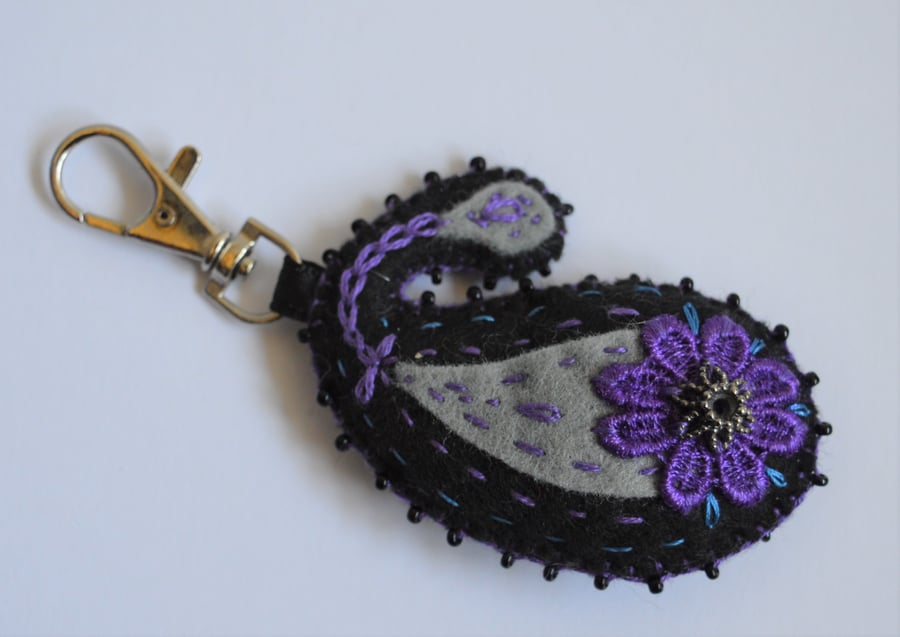 Paisley Felt Bag Charm Keyring