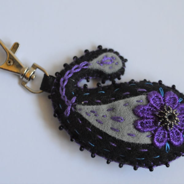 Paisley Felt Bag Charm Keyring