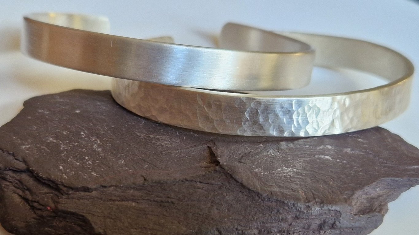 Men's Satin Sterling Silver Cuff Bracelet: handmade, recycled, textured