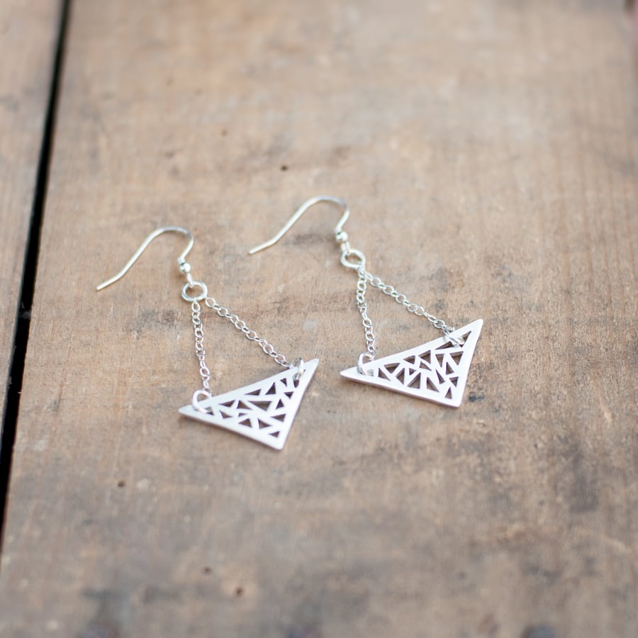 Triangles Statement Earrings Hand Sawn from Sterling Silver