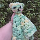 Handmade Crochet Bear Lovey - Soft Green and Yellow Baby Security Blanket 