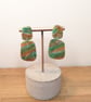 Green agate polymer clay earrings- large dangles  - Image 1