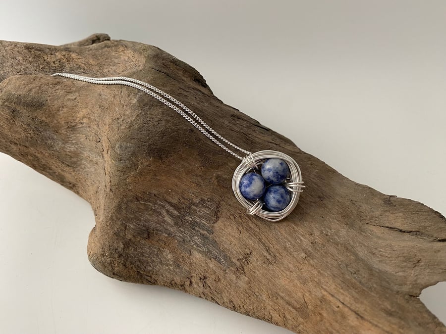 Sodalite Nest Necklace, sterling silver
