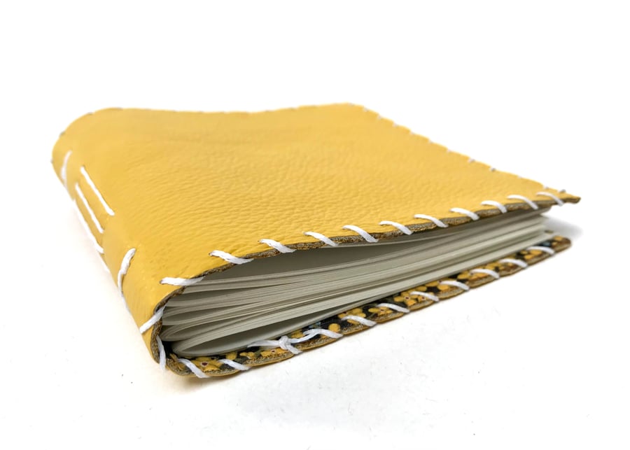 Small Yellow Handmade Leather notebook Floral F... - Folksy