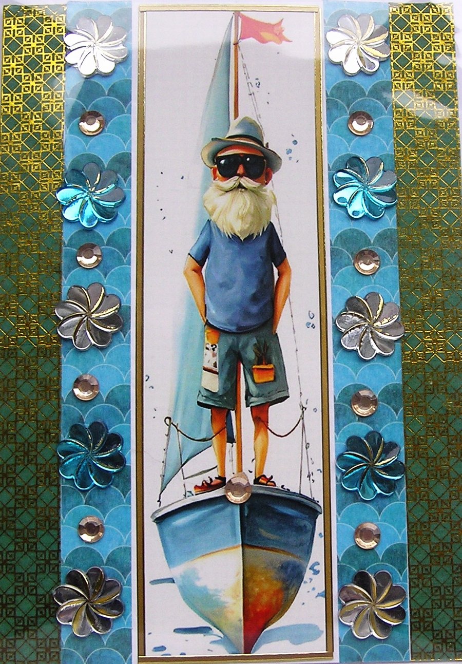 Sailing Grandad - Hand Crafted 3D Decoupage Greeting Card - Blank - 3294