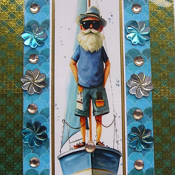 Sailing Grandad - Hand Crafted 3D Decoupage Greeting Card - Blank - 3294