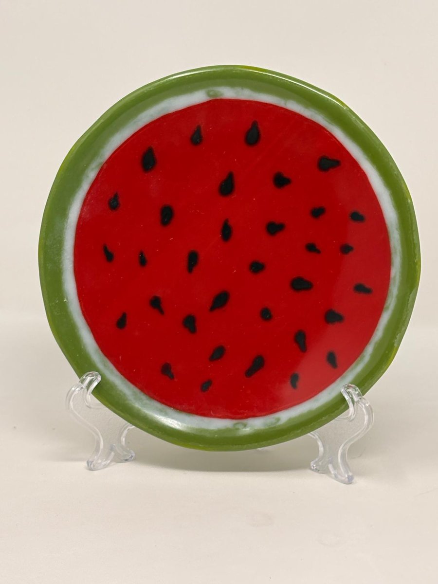 Watermelon Inspired Fused Glass Plate – Handmade Art Glass