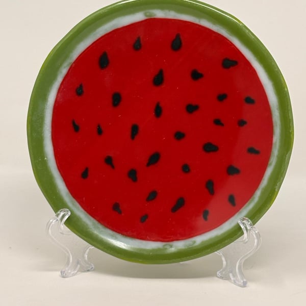 Watermelon Inspired Fused Glass Plate – Handmade Art Glass