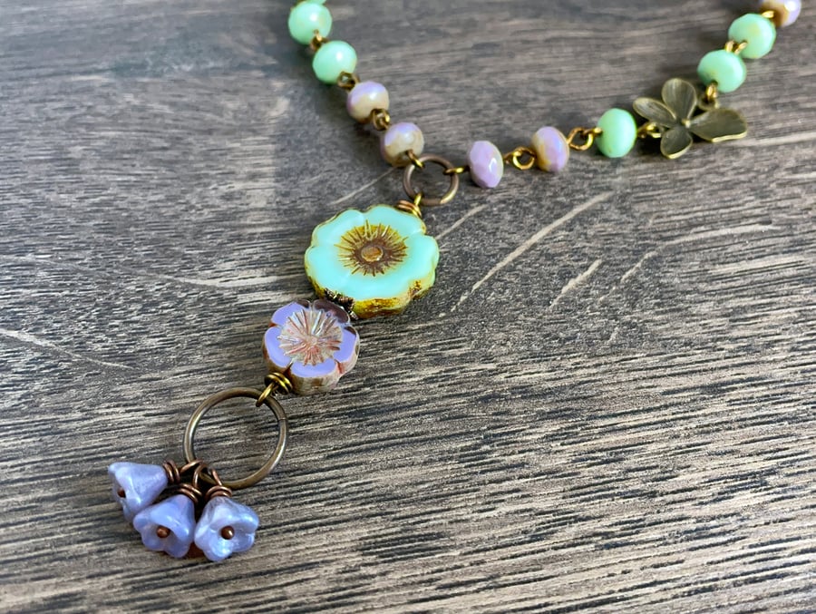 Lavender & Green Necklace. Flower Necklace. Bohemian Nature Inspired Jewellery