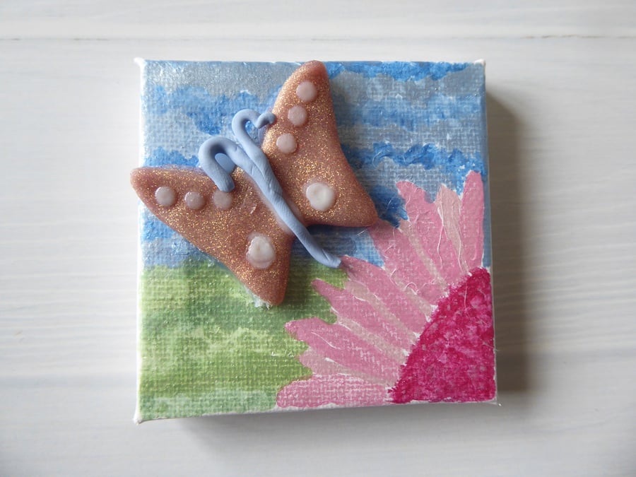 Butterfly Mini Canvas, Summer Mini Art Gift, Butterfly Gift