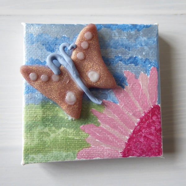 Butterfly Mini Canvas, Summer Mini Art Gift, Butterfly Gift