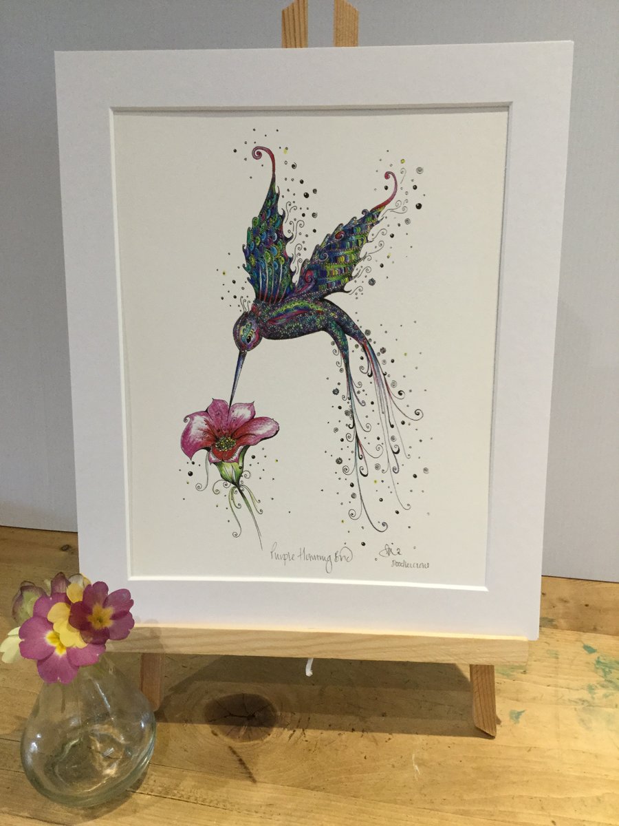  12 x 10” Stunning purple Hummingbird illustration, limited edition