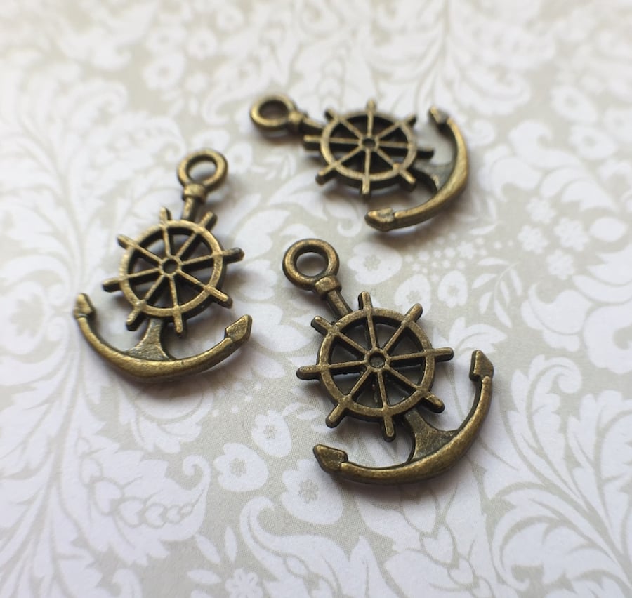 Pack of 10 - Antique Bronze Colour Nautical Charm Anchor