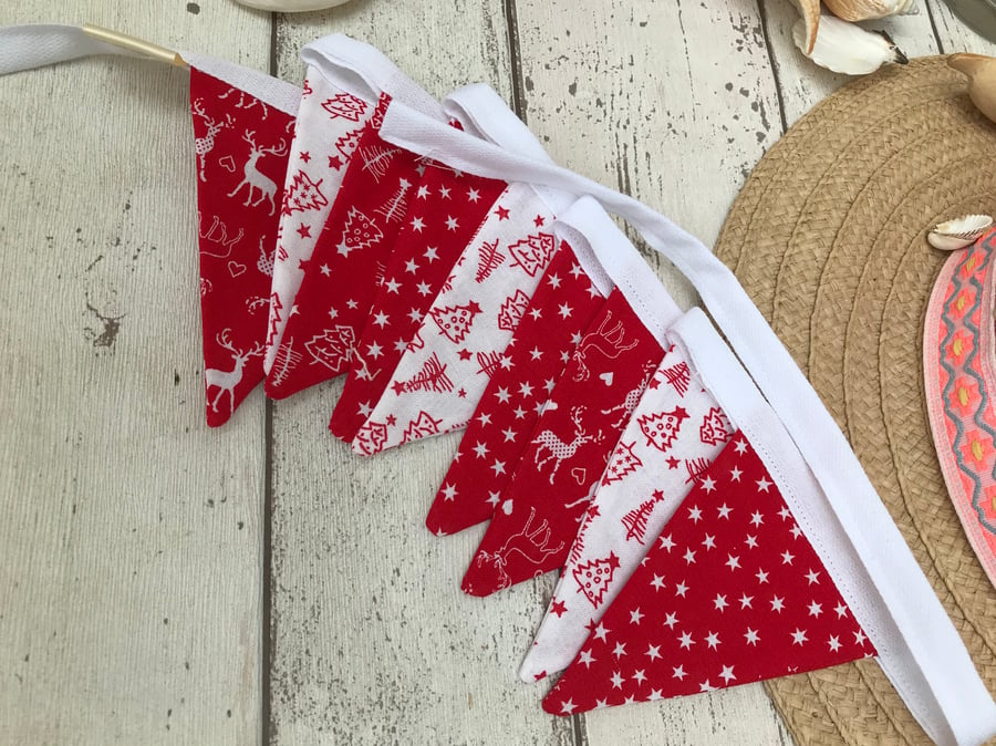 Mini Christmas Bunting  Red and White