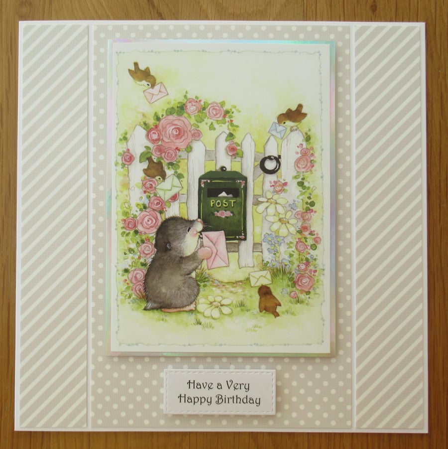 Mole Posting His Letter - 8x8" Birthday Card