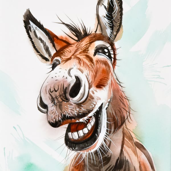 Donkey Watercolour Painting – Original & One of a Kind – Fun & Delightful