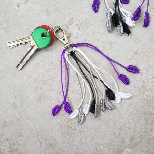 Asexual Keychain, Ace flag  Macrame Keyring, Pride bag charm, Ace Pride gifts