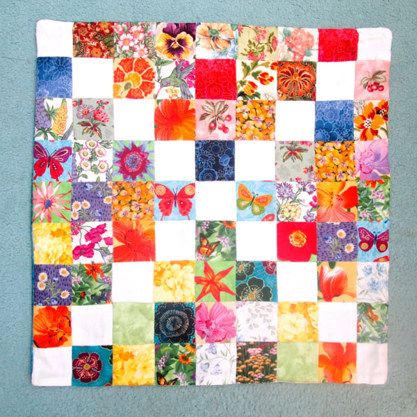 Floral patchwork cushion cover, one of a kind