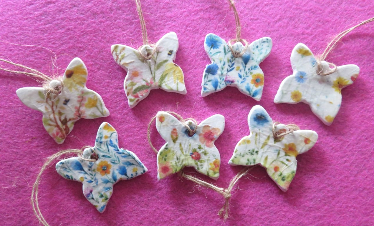 Handmade Clay Butterfly Gift Tags Set of 7