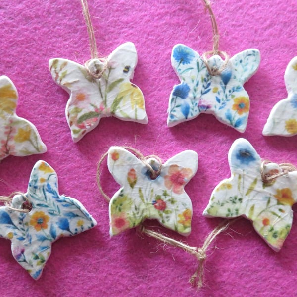 Handmade Clay Butterfly Gift Tags Set of 7