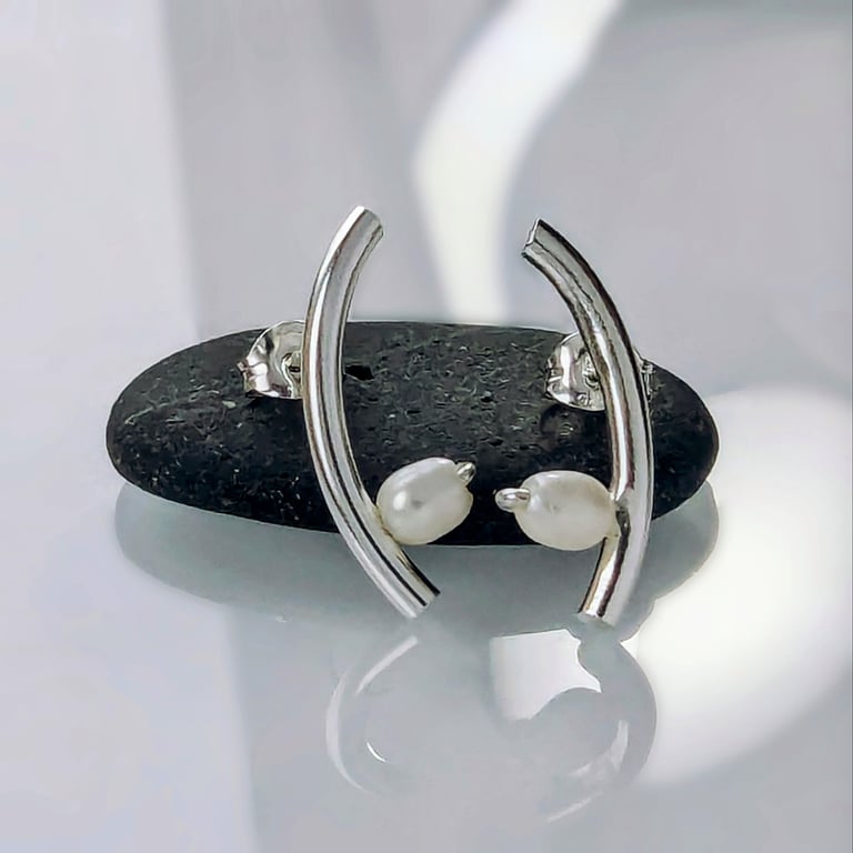 ARC Fresh Water Pearl Sterling Silver Stud Earrings  