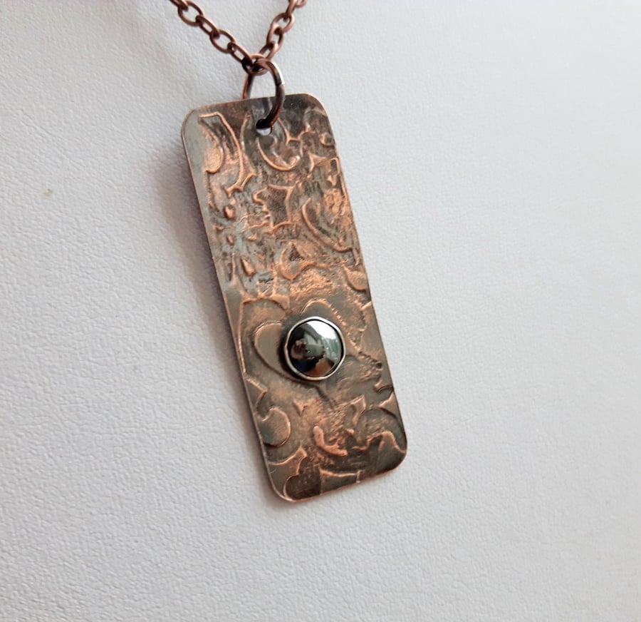 Copper Pendant Necklace with Sterling Silver and Haematite 