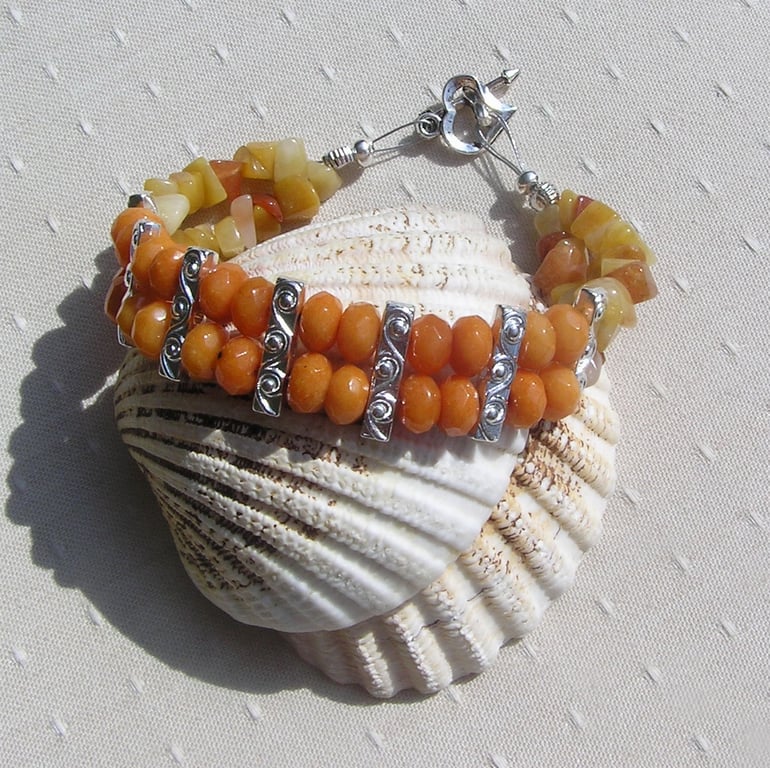 Golden Jade Gemstone Crystal Beaded Cuff Bracelet