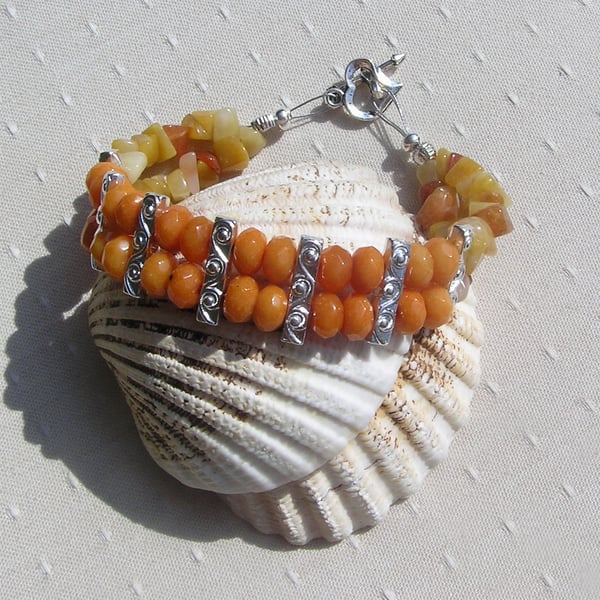 Golden Jade Gemstone Crystal Beaded Cuff Bracelet