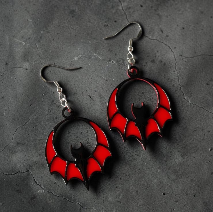 Red and Black Bat Earrings – 3D-Printed Gothic ... - Folksy