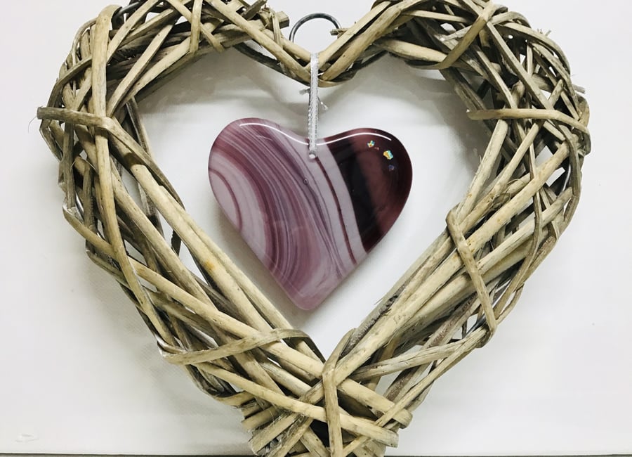 Fused glass and wicker heart 
