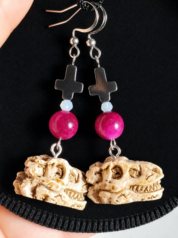 Funny dino skull summerween earrings 