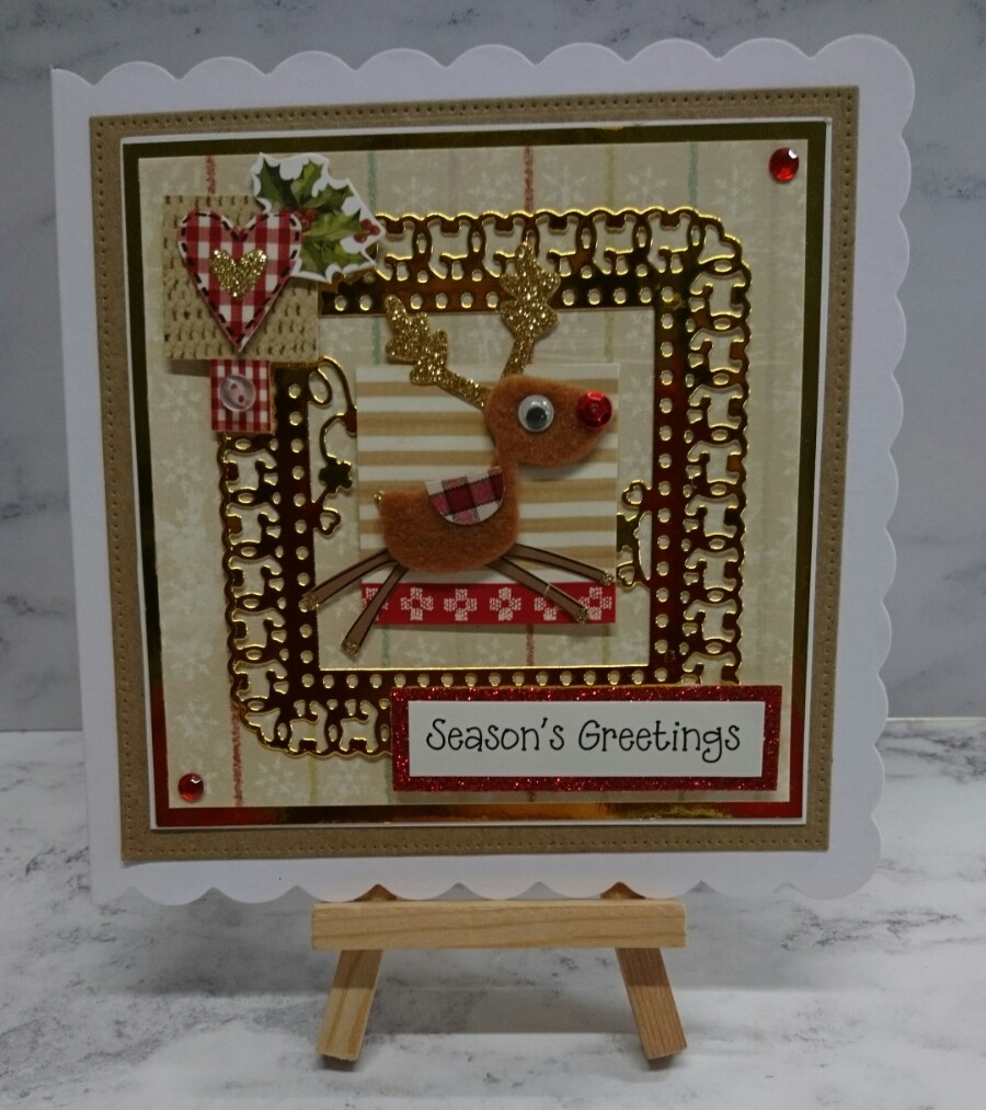 Christmas Card Season's Greetings Felt Rudolph the Reindeer 3D Luxury Handmade