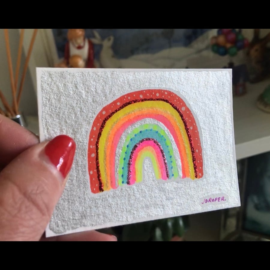 TINY brightly coloured RAINBOW painting Jo Roper