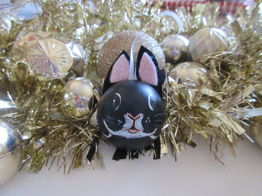 Christmas Tree Bauble Black Bunny Rabbit Pet Nethie Hanging Decoration