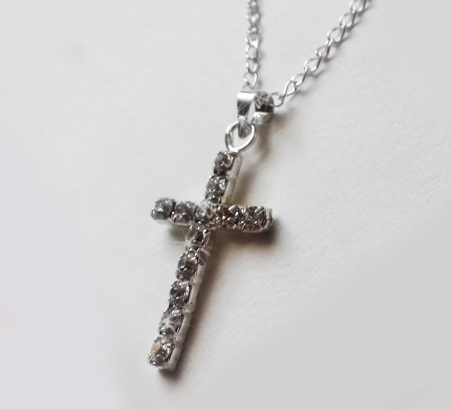 Clear Diamante Cross Necklace