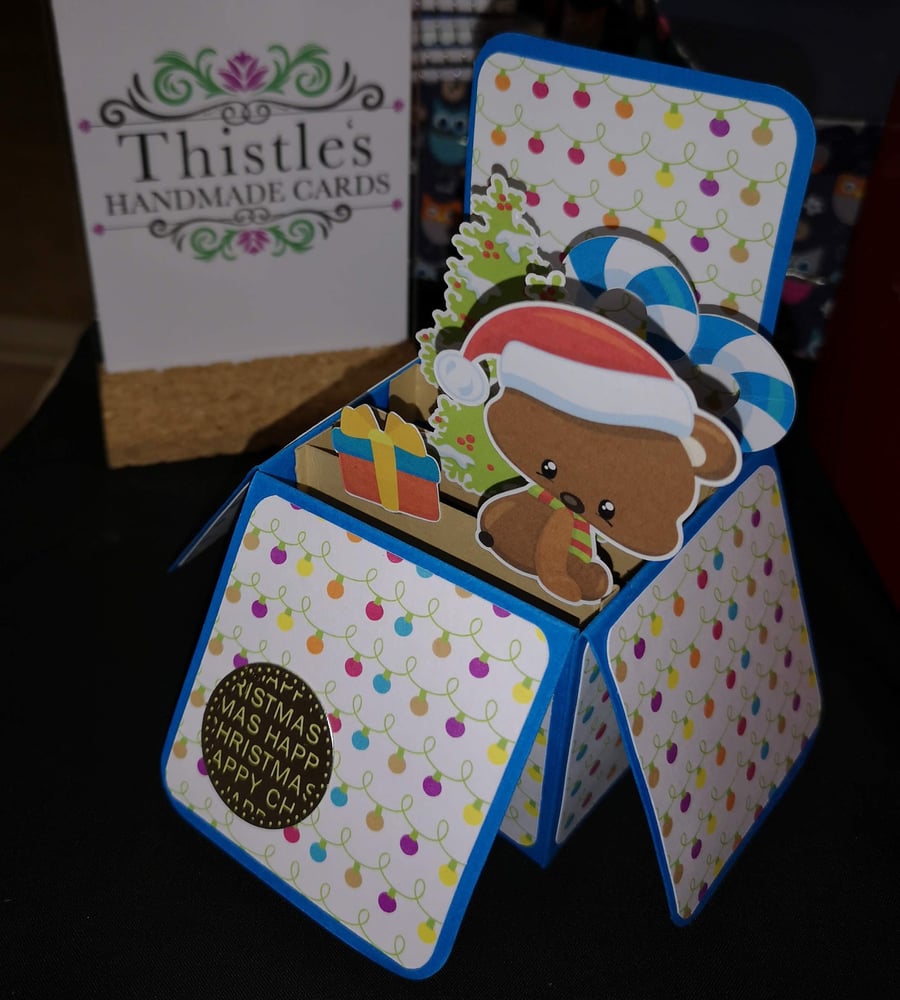 Blue Christmas Bear Box Card - can be personalised