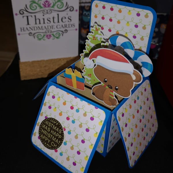 Blue Christmas Bear Box Card - can be personalised