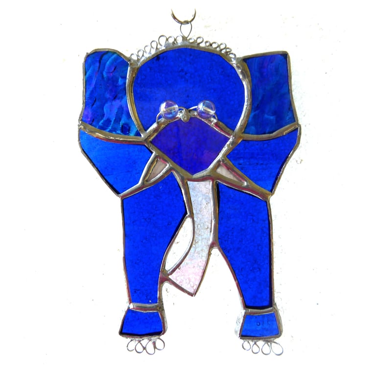 Elephant Stained Glass Suncatcher Handmade Bue