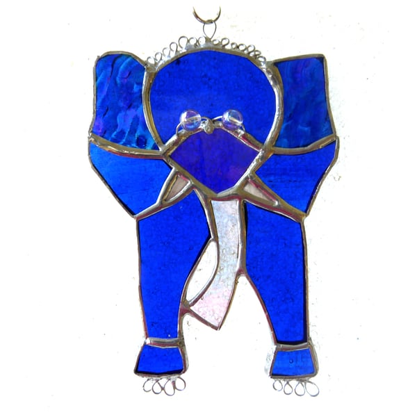Elephant Stained Glass Suncatcher Handmade Bue