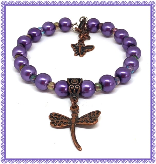 One of a Kind Copper Dragonfly bangle style bracelet