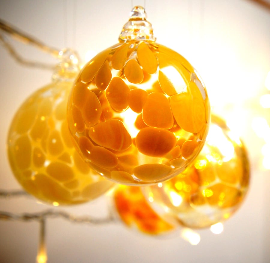 Mini Tibetan Gold Handmade Blown Glass Christmas Bauble