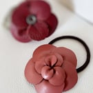 Handmade Leather Camellia Hair Tie - Dusty Pink Flower Ponytail hair bands