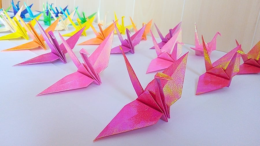 Origami Japanese Paper Bird Set C of 30 Handmade Christmas Decorations Sparkling