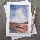 Rain Over The Countryside.  Blank Card. Original Painting