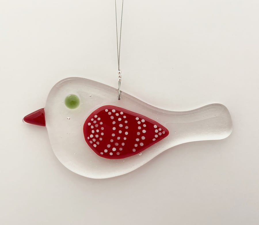 Fused Glass Red Bird Hanging